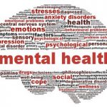 Mental health word clouds concept with brain ullustration